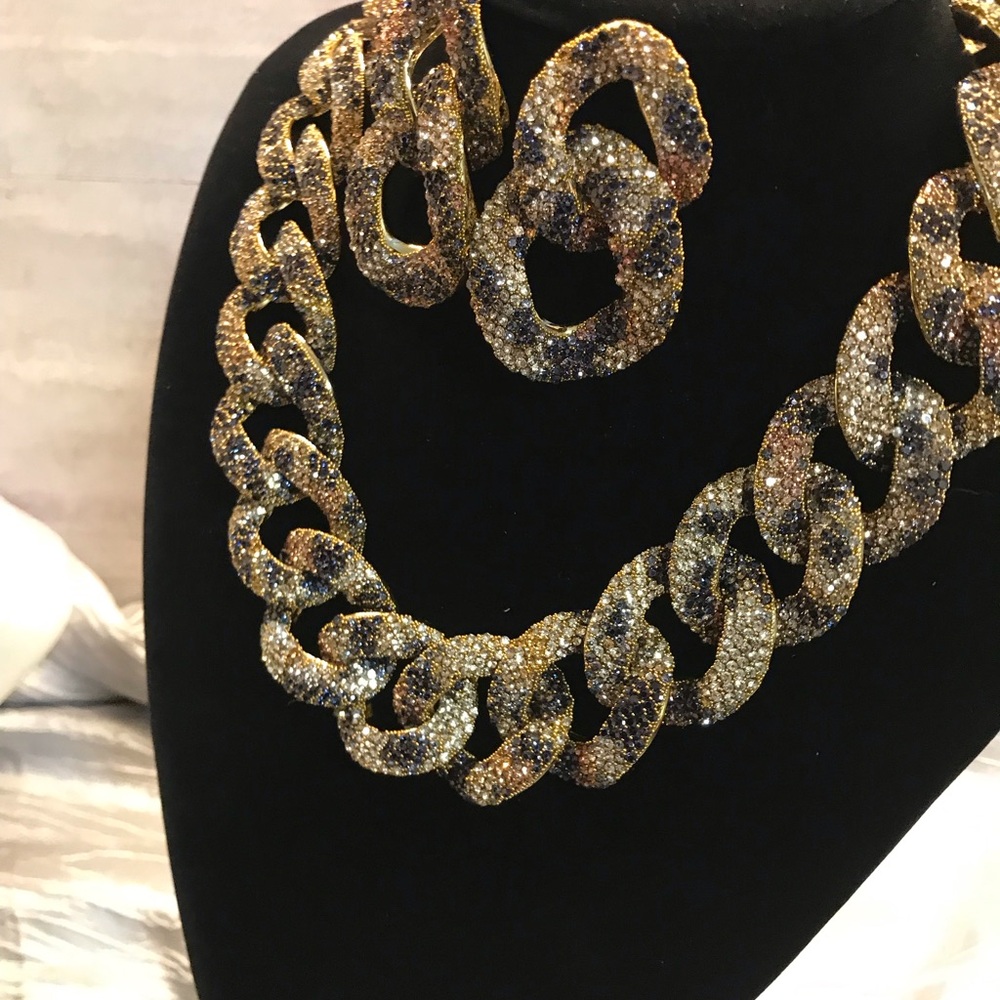 Gold and Black Statement Necklace and Earring Set - Picture 9 of 16